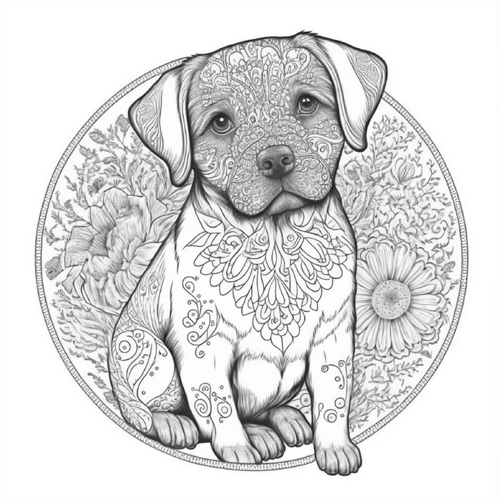 malvorlage-welpe-florale-muster