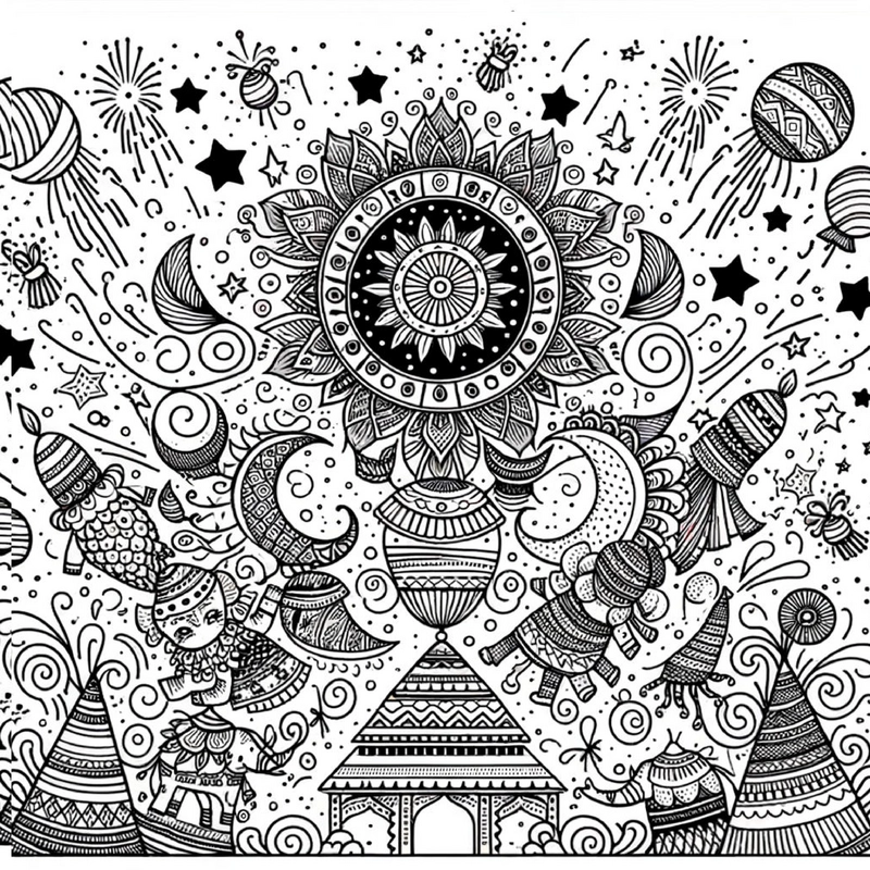 malvorlage-weltall-mit-raketen-und-mandala