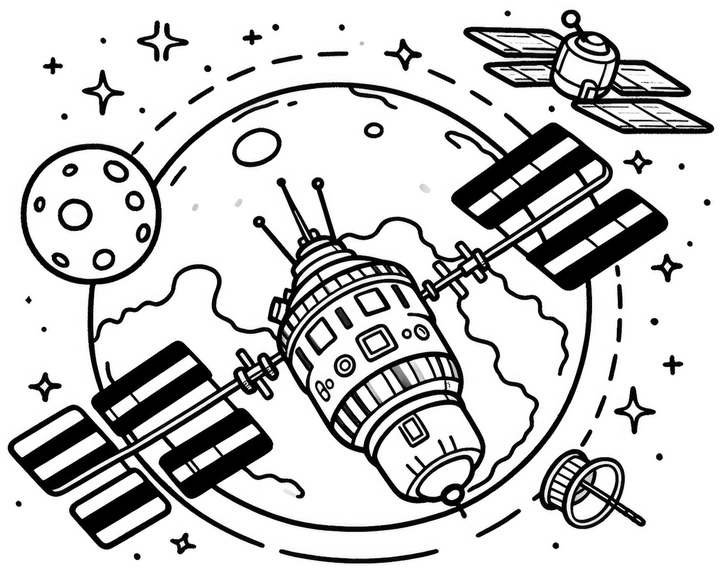malvorlage-weltall-raumschiff-und-planeten