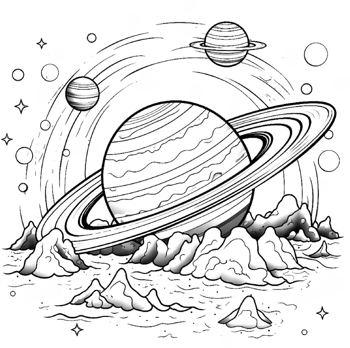 malvorlage-weltall-saturn-und-planeten