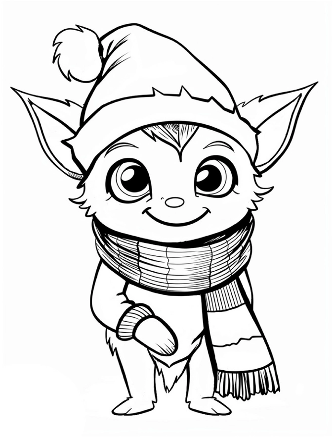 malvorlage-wichtel-im-winter-mit-muetze-und-schal