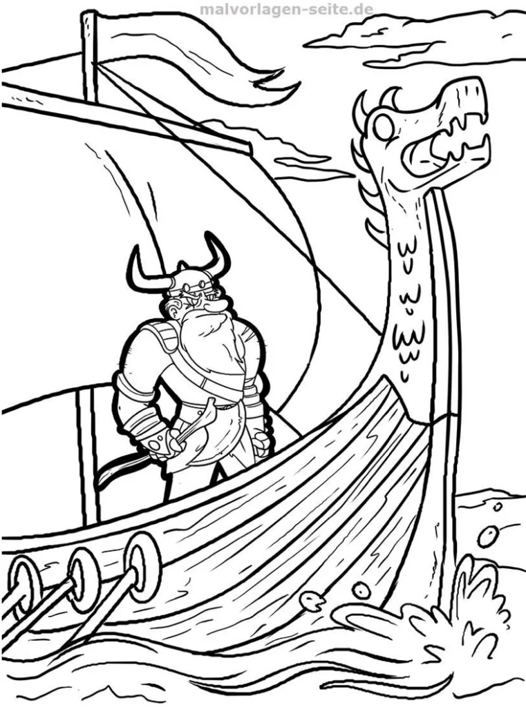 malvorlage-wikinger-auf-dem-schiff-mit-drachenkopf