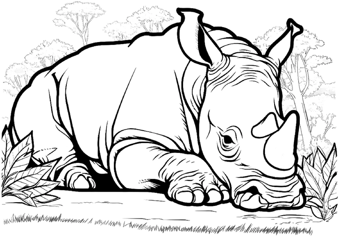malvorlage-wildes-nashorn-in-der-natur