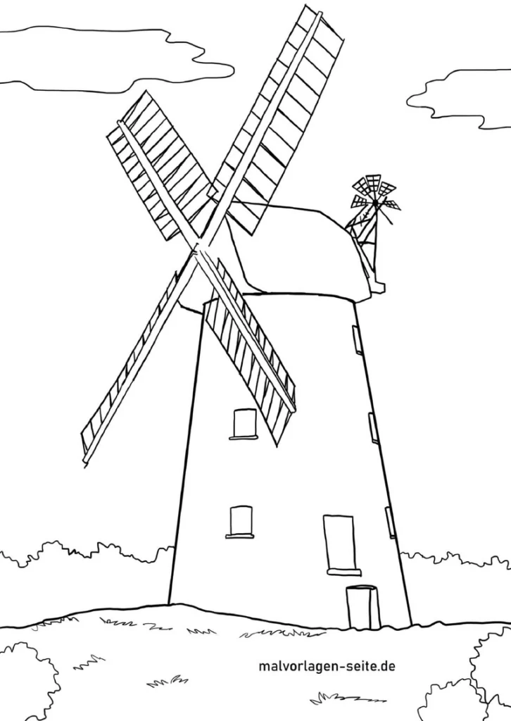 malvorlage-windmuehle-in-der-natur