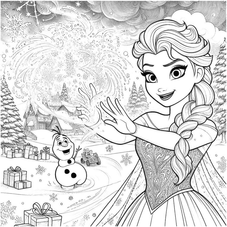 malvorlage-winterlandschaft-elsa-mit-schneemann