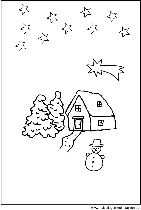 malvorlage-winterlandschaft-mit-schneemann