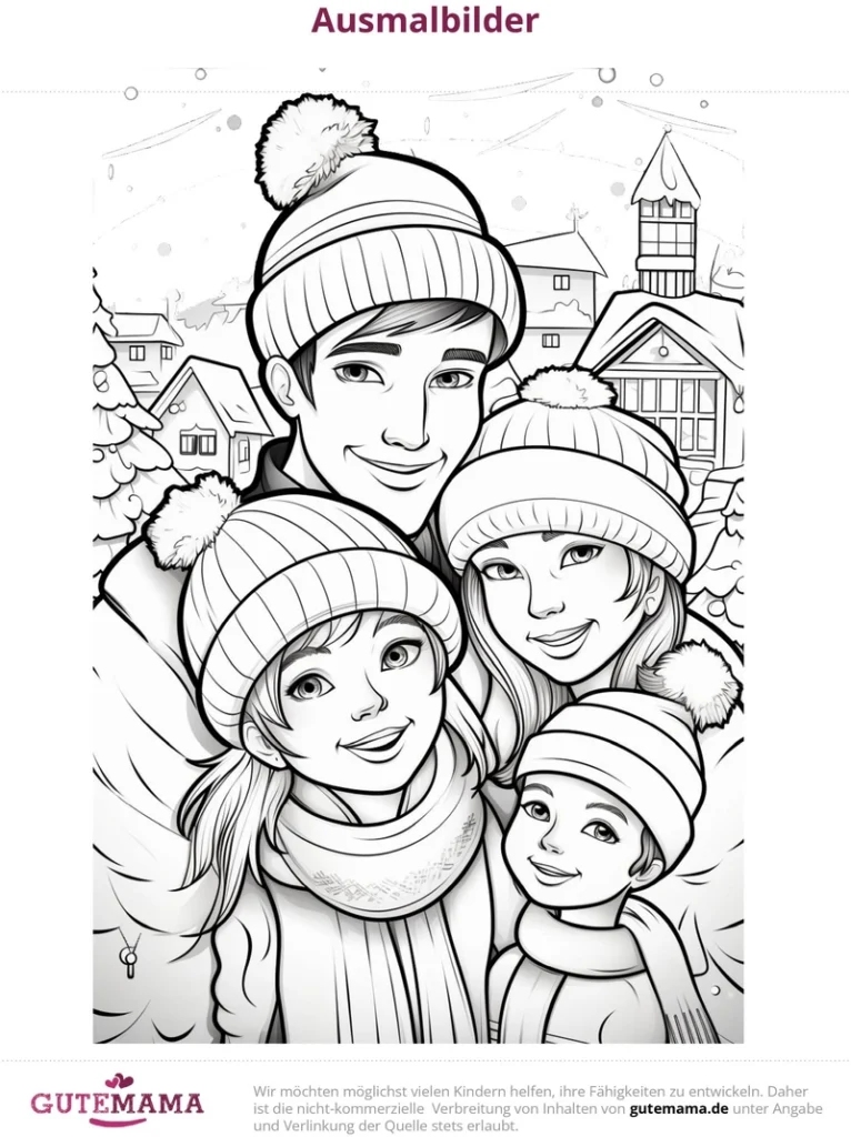 malvorlage-winterliche-familie-im-schnee