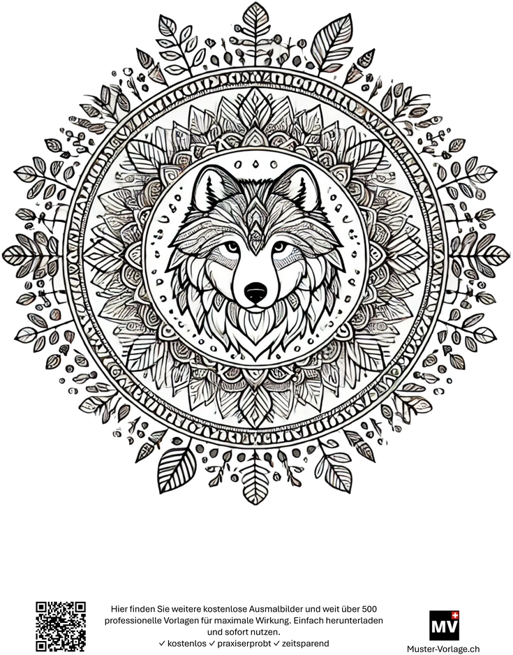 malvorlage-wolf-im-mandala-design