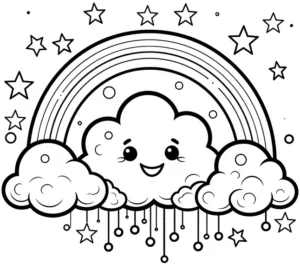 malvorlage-wolkentyp-mit-regenbogen-und-sternen