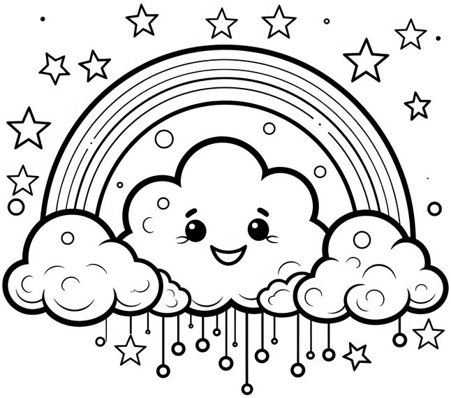 malvorlage-wolkentyp-mit-regenbogen-und-sternen