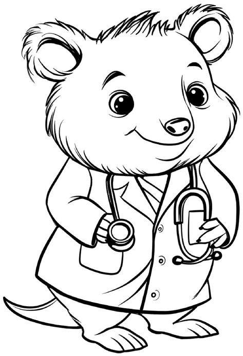 malvorlage-wombat-als-arzt-mit-stethoskop