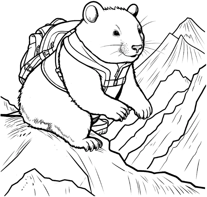 malvorlage-wombat-auf-dem-berg-mit-rucksack