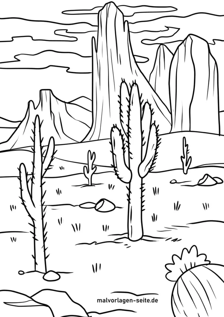 malvorlage-wueste-kakteen-landschaft