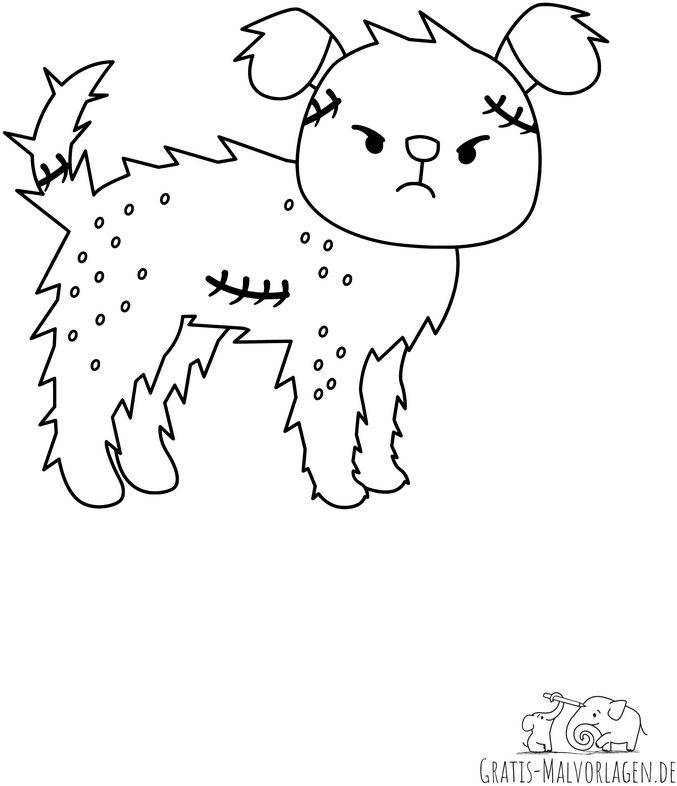 malvorlage-wuetender-zombiehund