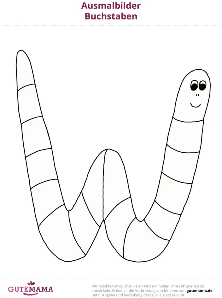 malvorlage-wurm-in-w-form-zum-ausmalen