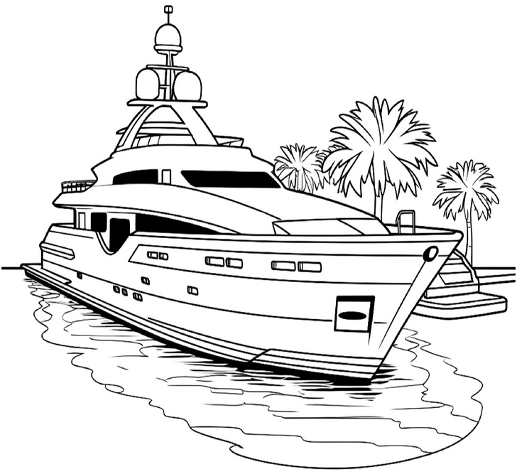 malvorlage-yacht-im-hafen-mit-palmen