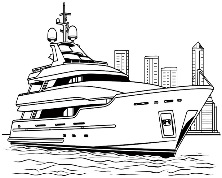 malvorlage-yacht-im-hafen-mit-skyline