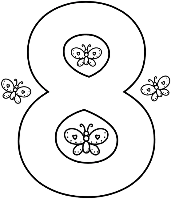 malvorlage-zahl-acht-mit-schmetterlingen