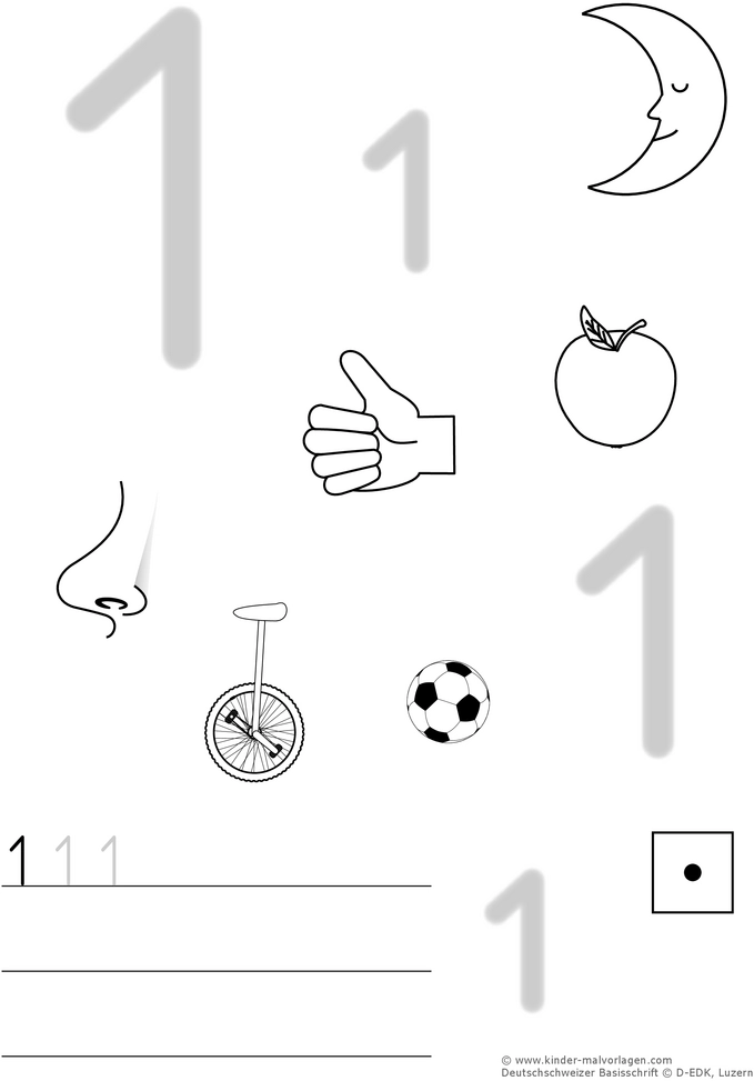 malvorlage-zahl-eins-und-objekte-zum-ausmalen