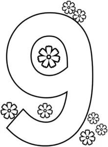 malvorlage-zahl-neun-mit-blumen