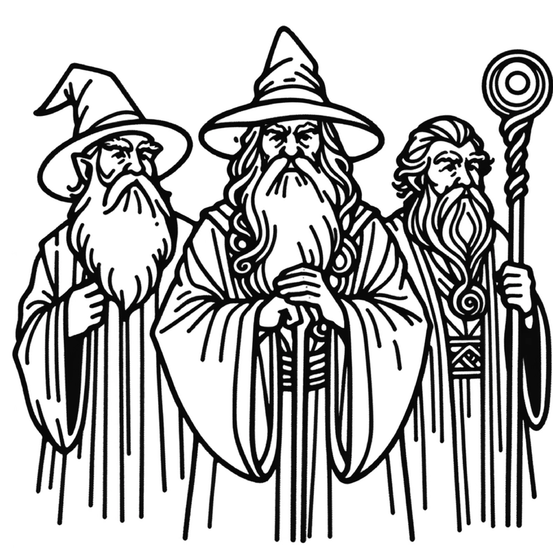 malvorlage-zauberer-drei-figuren-ausmalen