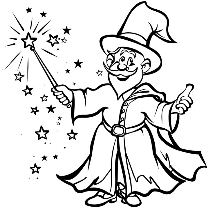 malvorlage-zauberer-mit-funkelnden-sternen