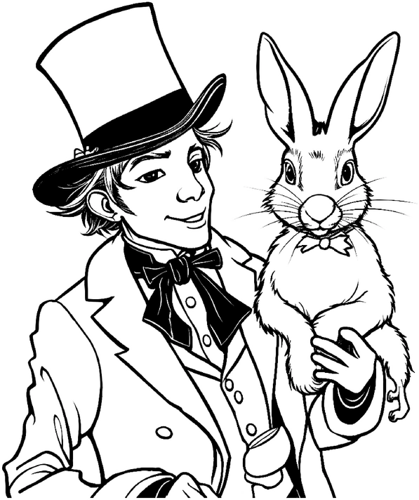 malvorlage-zauberer-mit-hase-ausmalbild