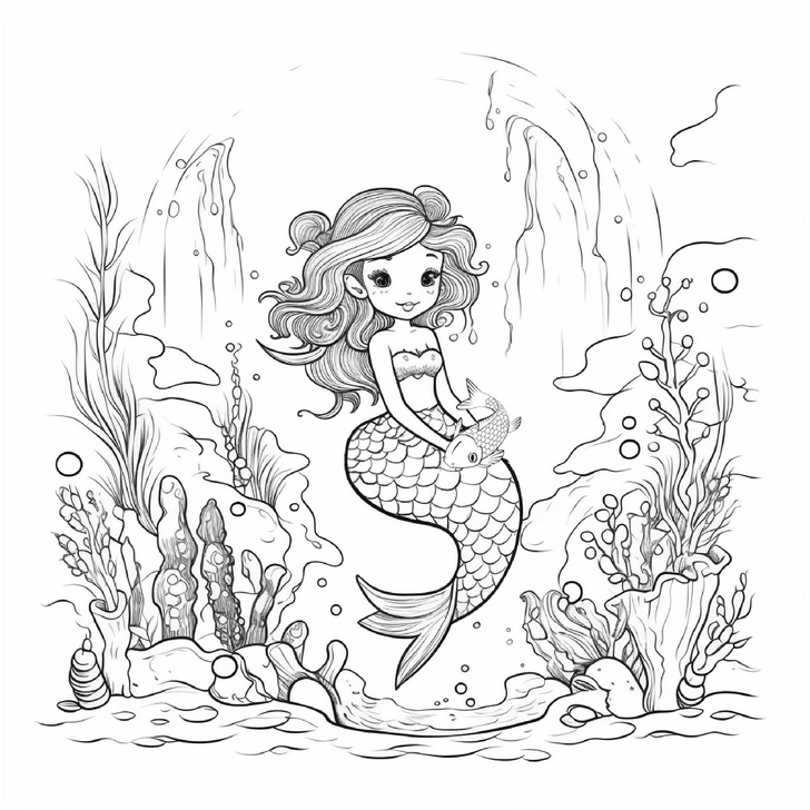 malvorlage-zauberhafte-meerjungfrau-in-unterwasserwelt