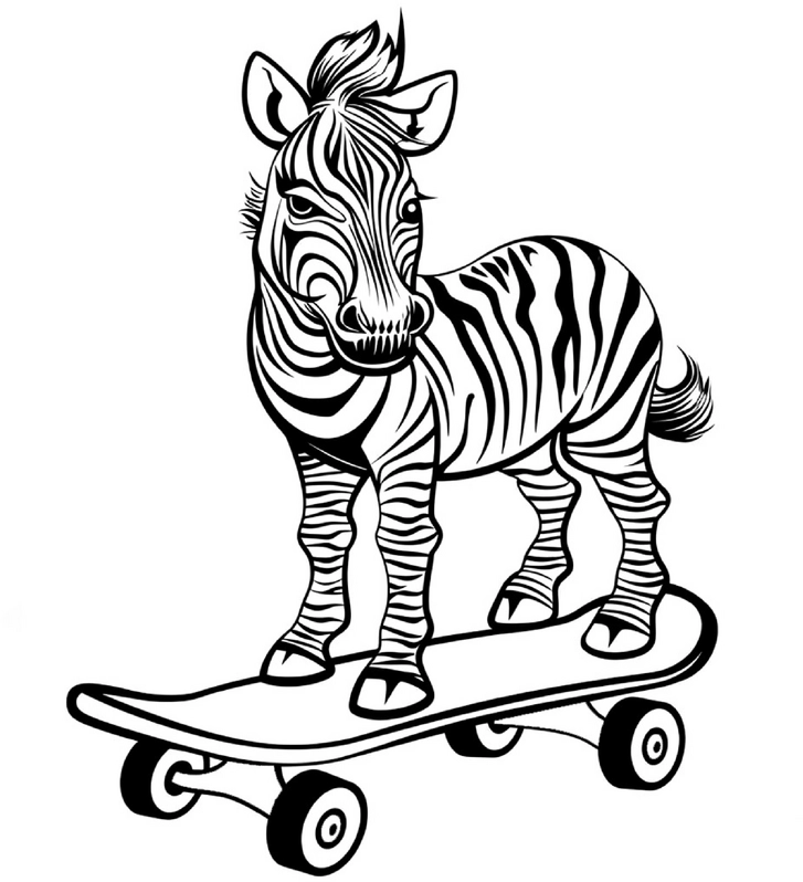 malvorlage-zebra-auf-skateboard