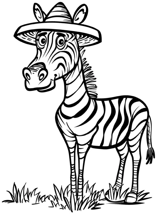 malvorlage-zebra-mit-hut-ausmalen