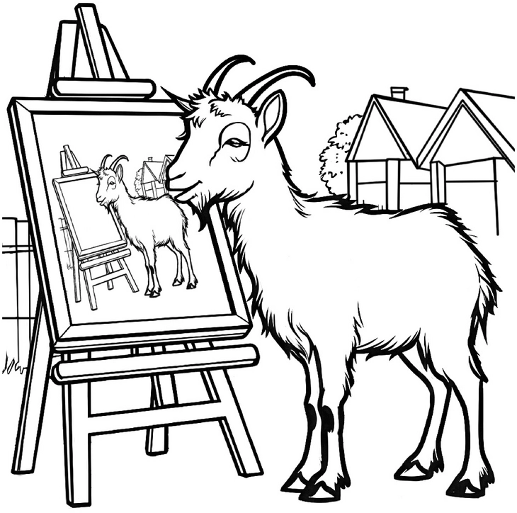 malvorlage-ziege-beim-malen-auf-leinwand