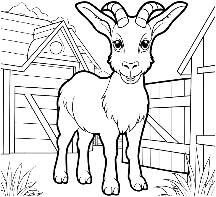 malvorlage-ziege-mit-hoernern-im-bauernhof