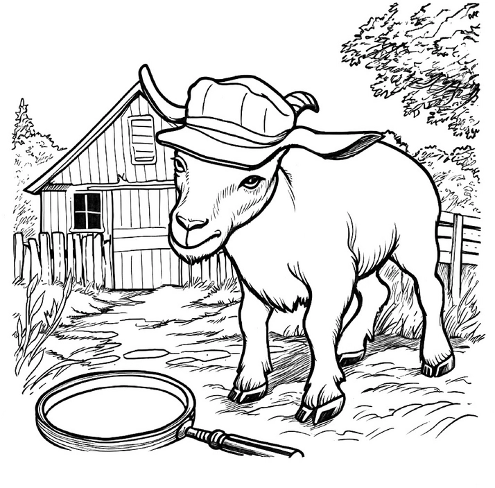 malvorlage-ziege-mit-hut-bauernhaus