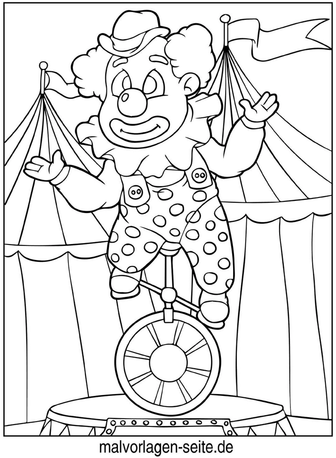 malvorlage-zirkus-clown-einrad-bunte-zeltwaende