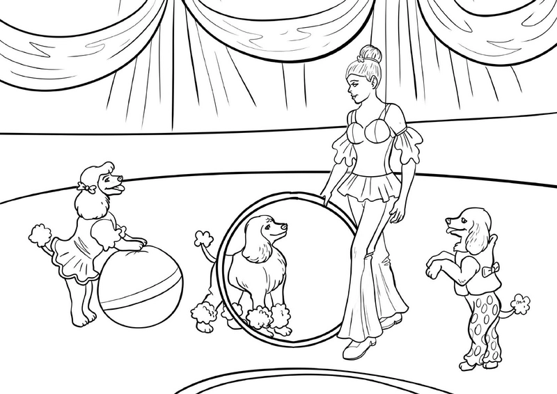 malvorlage-zirkus-hunde-und-artistin