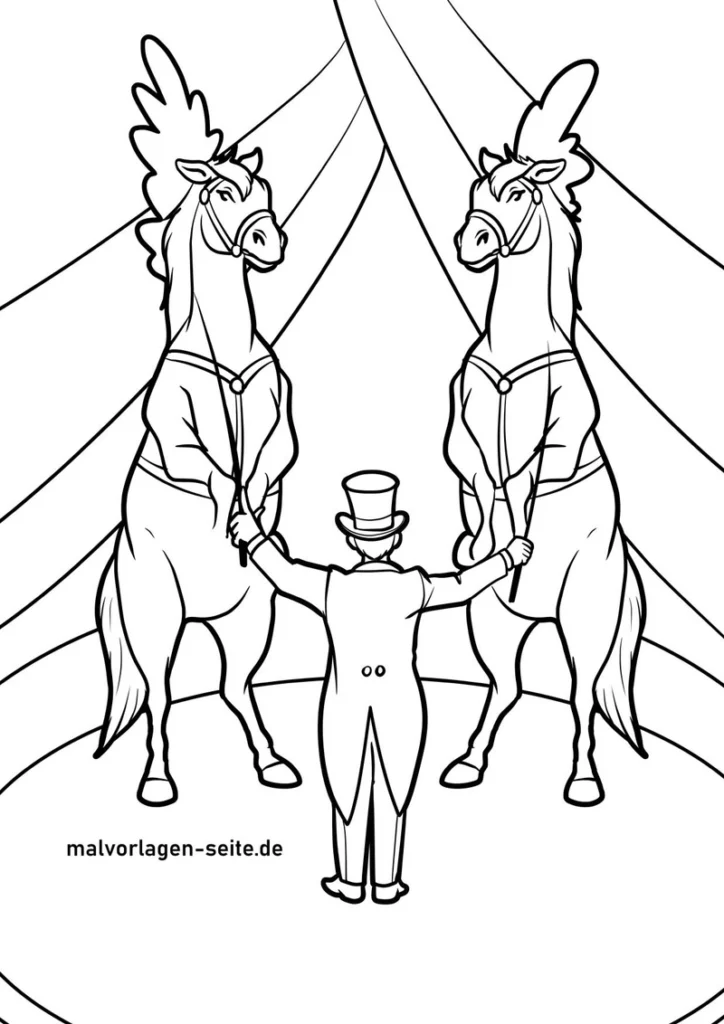 malvorlage-zirkus-pferdedressur-clown-im-zelt