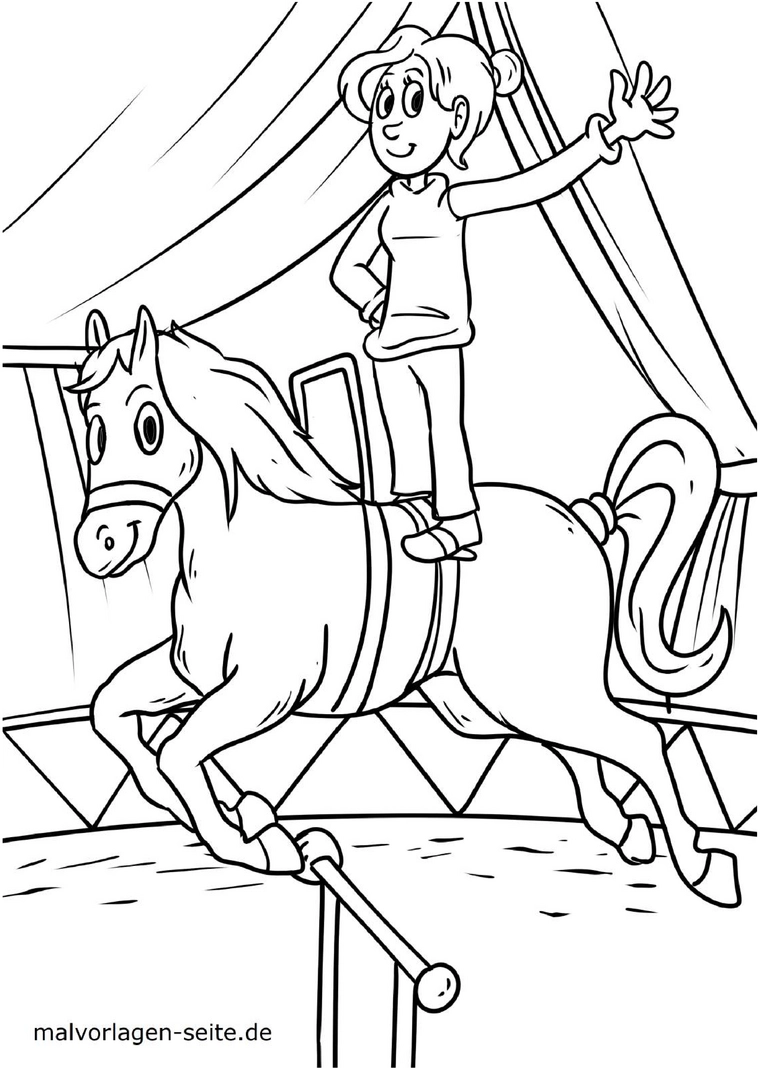 malvorlage-zirkus-szene-kind-auf-pferd
