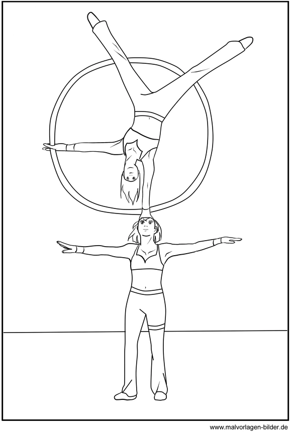 malvorlage-zirkusakrobaten-in-aktion