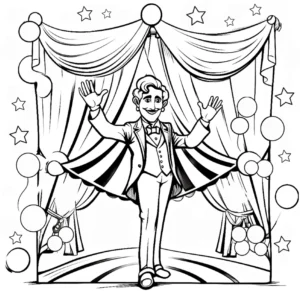 malvorlage-zirkusclown-mit-bunten-ballon-und-sternen