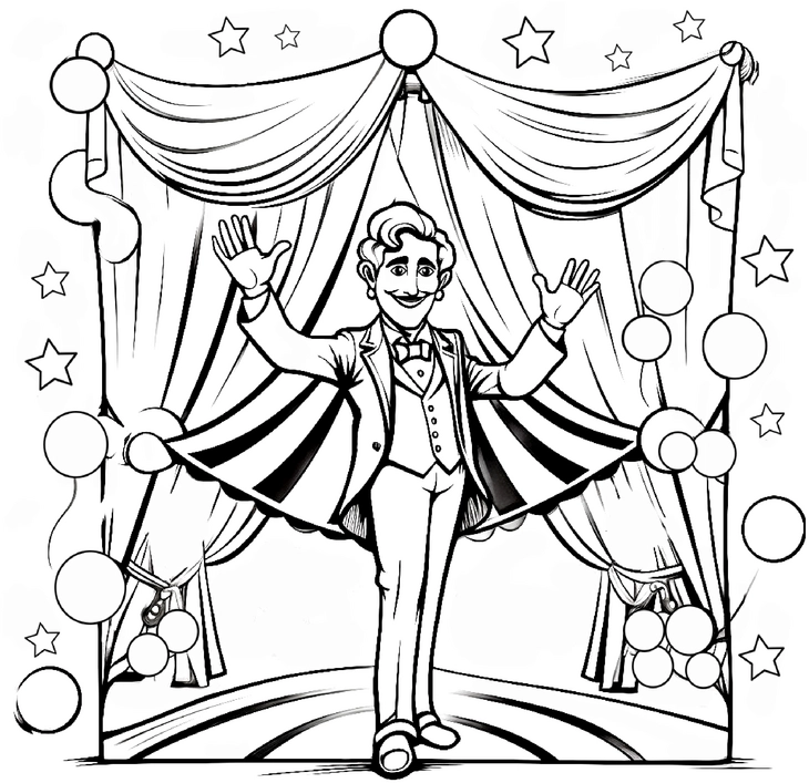 malvorlage-zirkusclown-mit-bunten-ballon-und-sternen