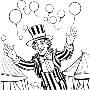 malvorlage-zirkusclown-mit-luftballons-und-zirkuszelten