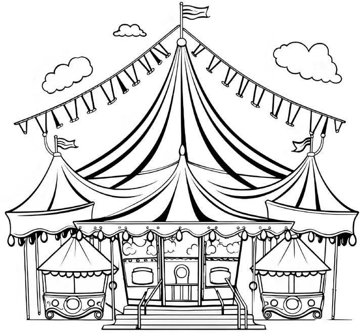 malvorlage-zirkuszelt-mit-fahnen-und-girlanden