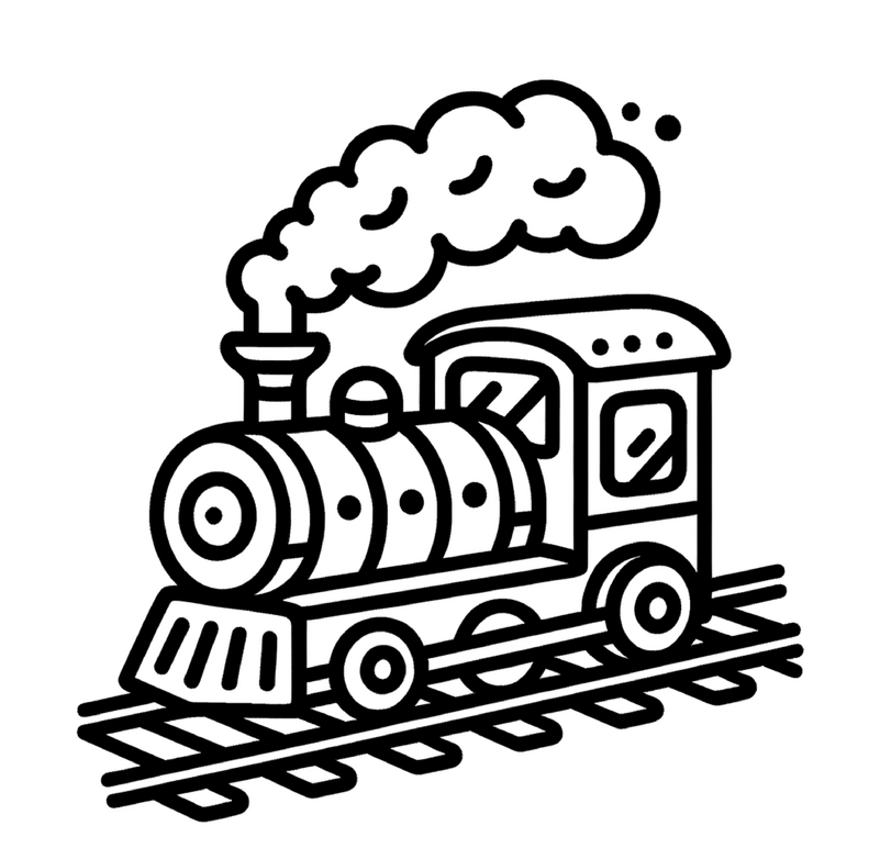 malvorlage-zug-mit-schornstein-und-gleisen