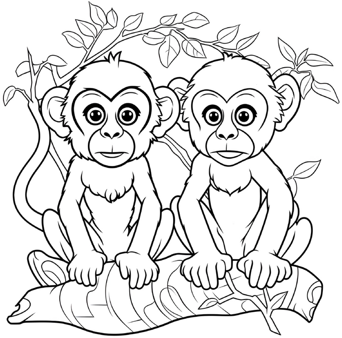 malvorlage-zwei-afen-auf-einem-baum