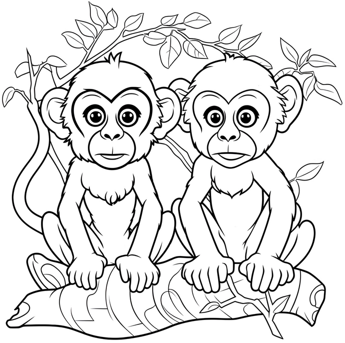 malvorlage-zwei-affen-auf-baumstamm