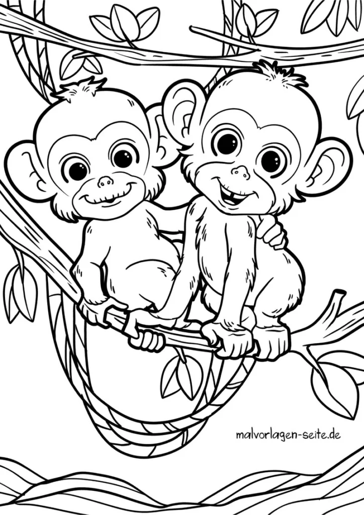 malvorlage-zwei-affen-auf-einem-ast