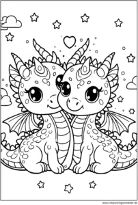 malvorlage-zwei-drachen-die-sich-umarmen