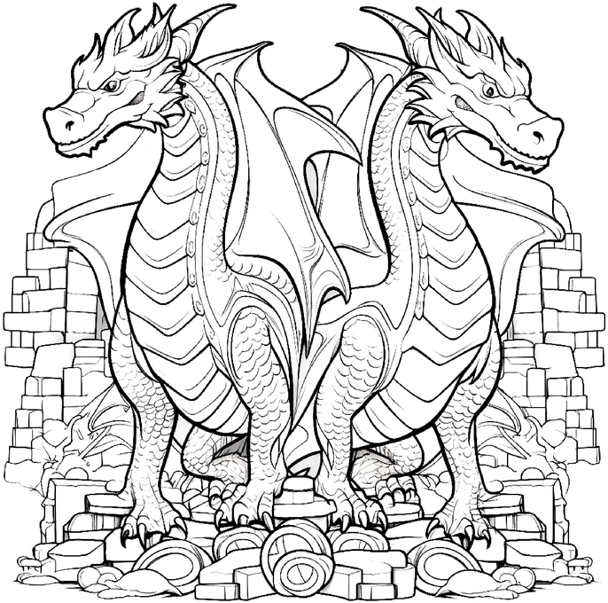 malvorlage-zwei-drachen-zwischen-schaetzen
