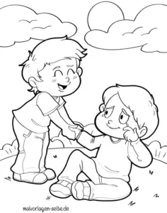 malvorlage-zwei-freunde-spielend-im-freien