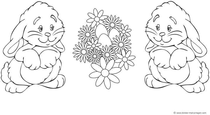 malvorlage-zwei-hasen-mit-blumen-ostern
